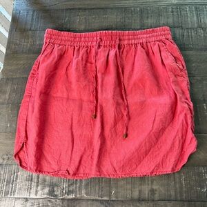 Willi Smith Coral 100% Linen Skirt Size Large Pockets Drawstring Waist